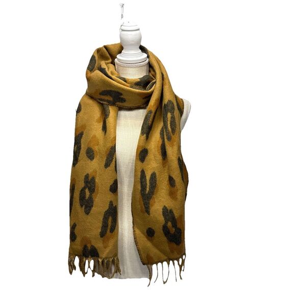 Madewell Brushed Leopard Scarf Fringed Toffee Cozy Fall - Picture 2 of 9